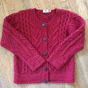 CARRAIG DONN IRISH 100% MERINO WOOL SWEATER RED M
